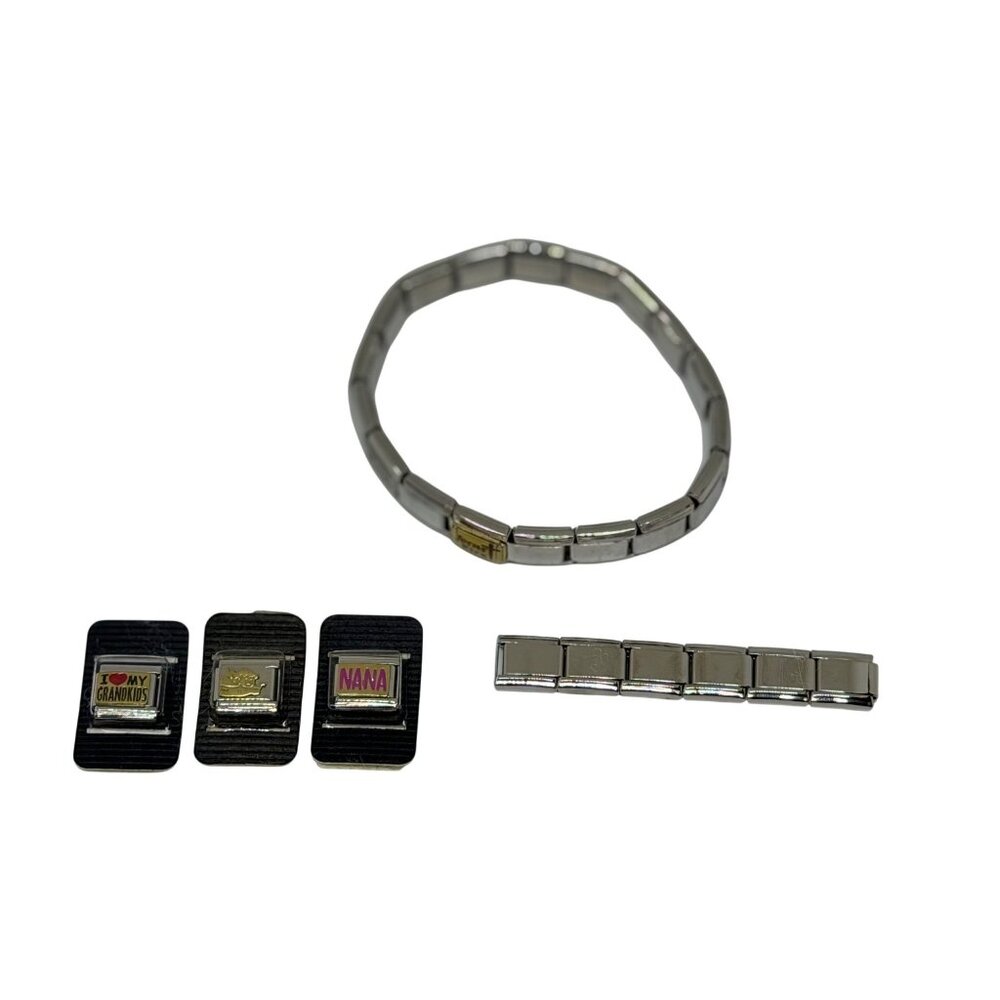 Italian Link‎ Charm Bracelet Silver Tone 27 Links Charms & Blank Links Stainless